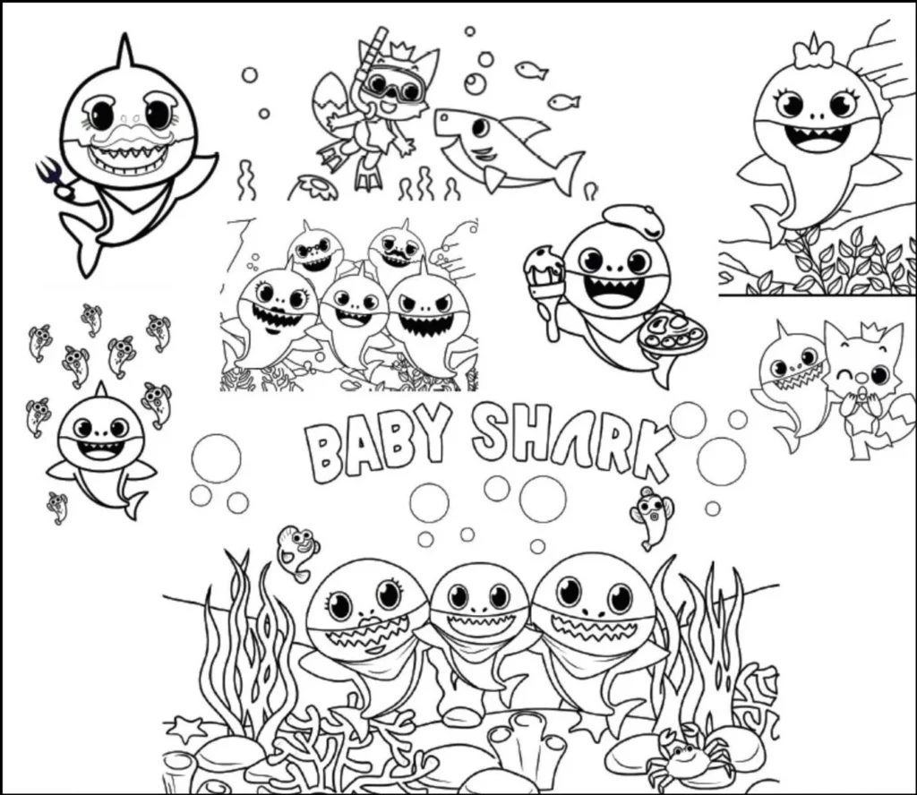 Desenhos Baby Shark para colorir Turma Completa Baby Shark para Colorir: Desenhos da Turma Completa