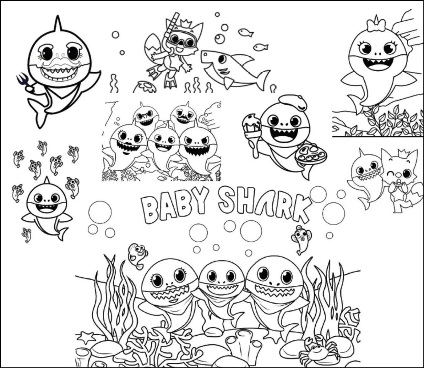 Desenhos Baby Shark para colorir Turma Completa Baby Shark para Colorir: Desenhos da Turma Completa