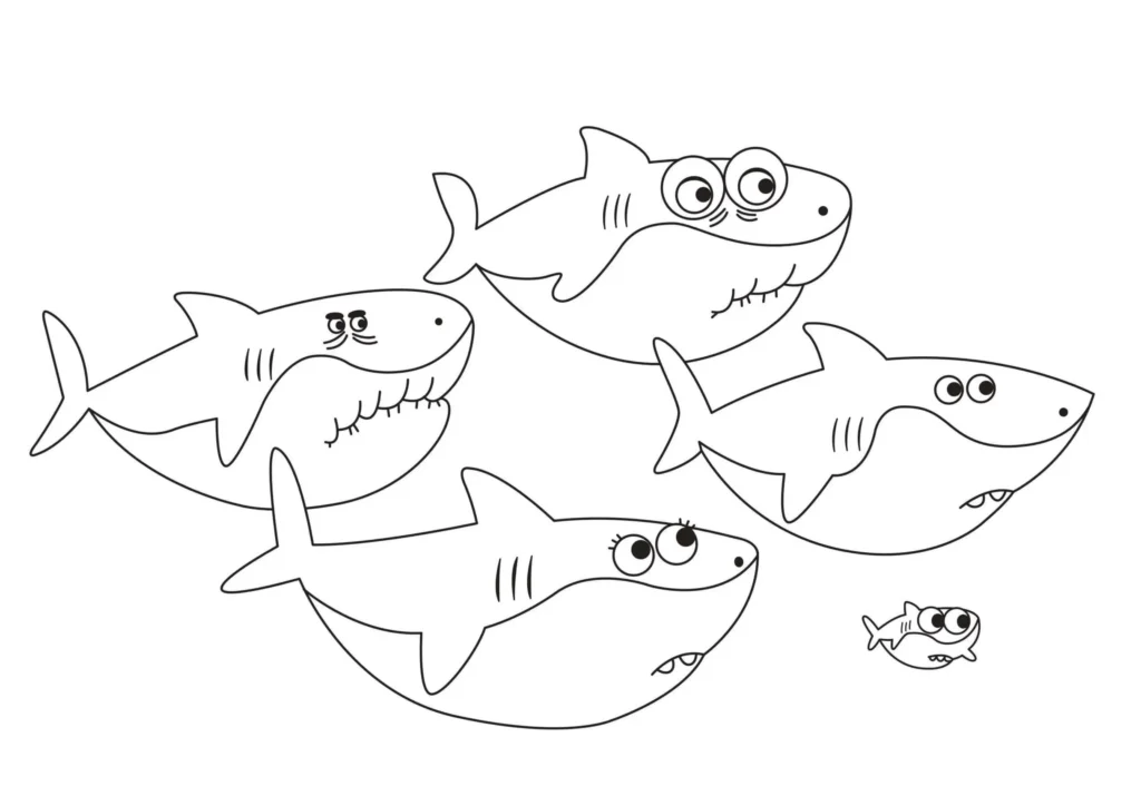 Desenhos Baby Shark para colorir Vovô e Vovó Shark Desenhos do Baby Shark: Vovô e Vovó Shark para colorir. Imagens fofas dos tubarões da família Shark.