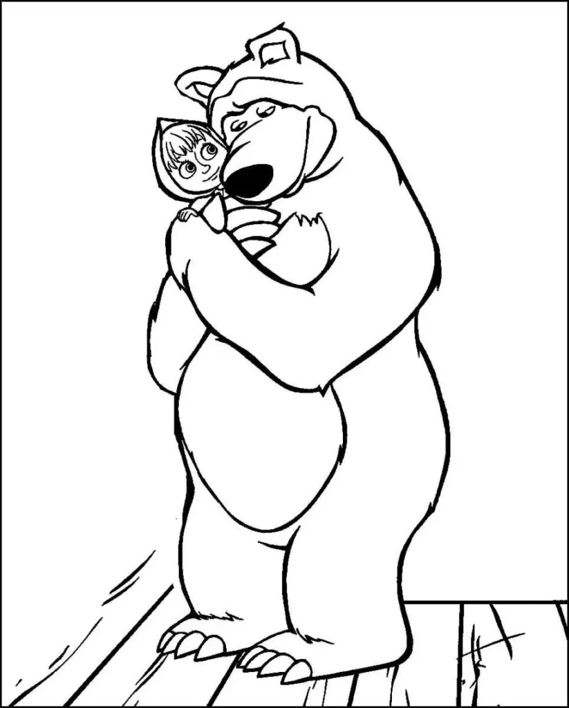 Masha e o Urso: Desenho para colorir com Urso abraçando Masha.