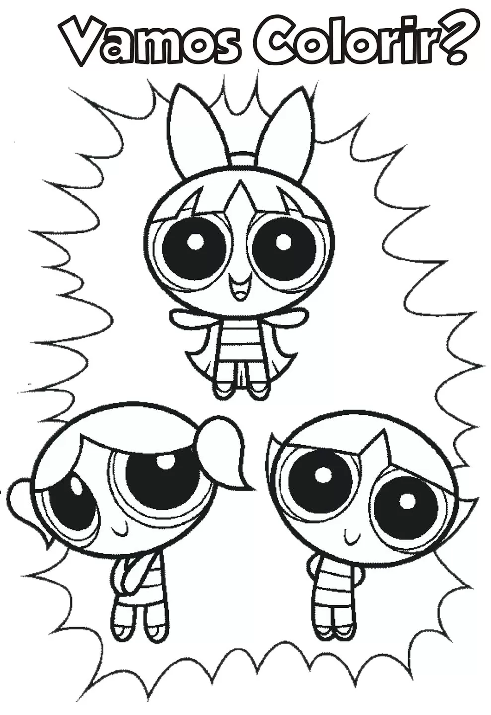 Meninas Super Poderosas para colorir: Florzinha, Lindinha e Docinho prontas para a diversão!