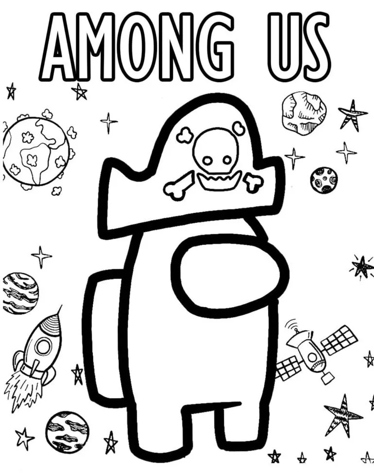 Among Us Pirata para Colorir: Desenho de Tripulante com Chapéu de Pirata