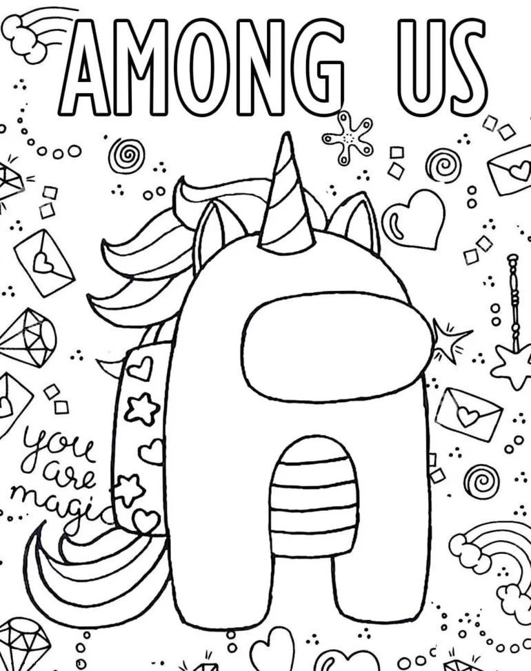 Among Us Unicórnio para Colorir: Desenho Temático Divertido