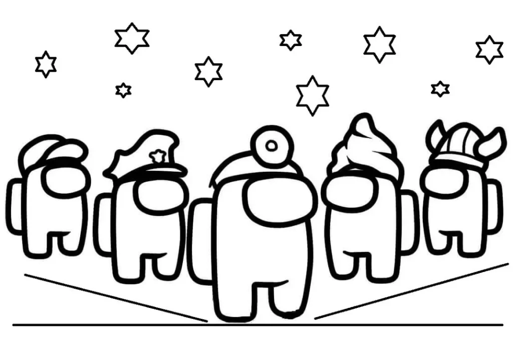 Amongs Autoriades: Desenhos para colorir com figuras do jogo Among Us e acessórios diversos.