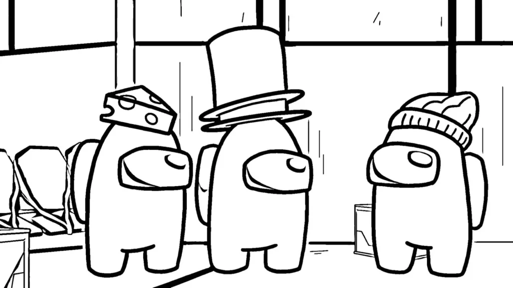 Amongs com Comidas para Colorir: Desenhos divertidos de Among Us para imprimir e pintar.