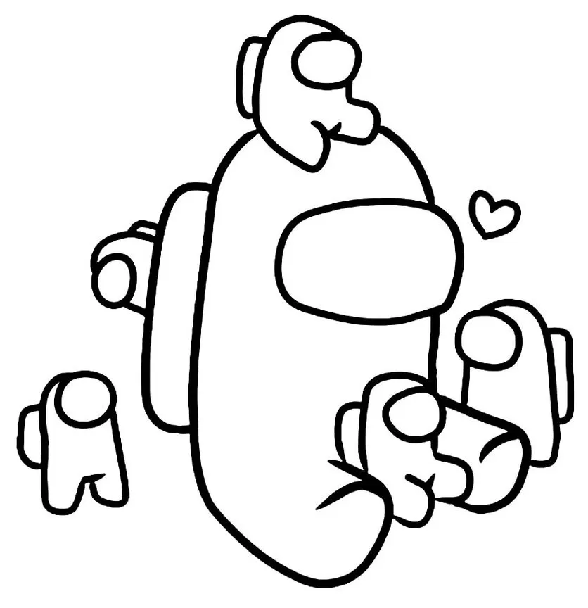 Familia Among Us para Colorir: Desenho divertido de tripulantes.