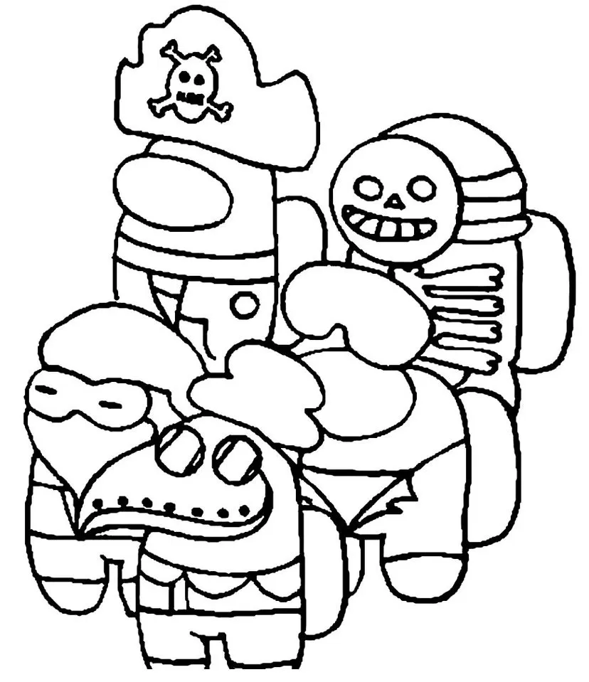 Among Us Malvados para Colorir: Pirata, Esqueleto, Médico da Peste e Ladrão