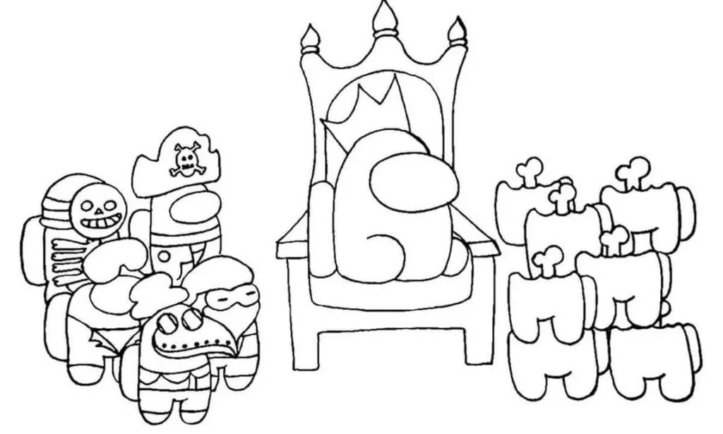 Among Us Rei no Trono: Desenho para Colorir Temático