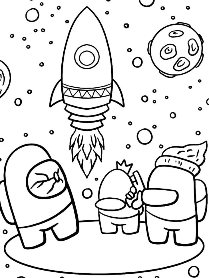 Desenhos de Amongs para colorir. Viagem Espacial em PDF para imprimir.