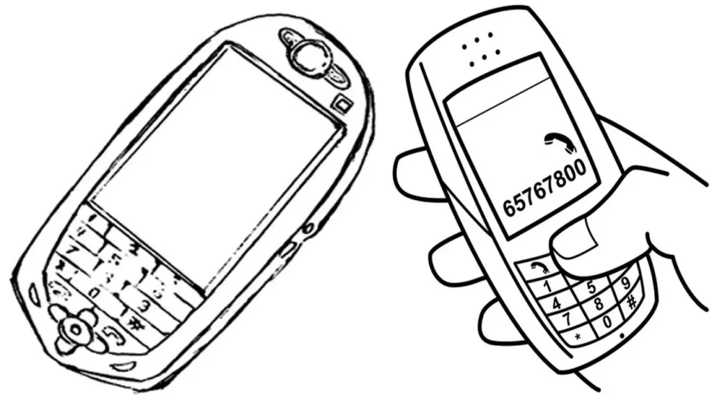 Desenhos de Celular para colorir Telefone Antigo Celulares Antigos para Colorir: Desenhos detalhados de telefones móveis retrô.