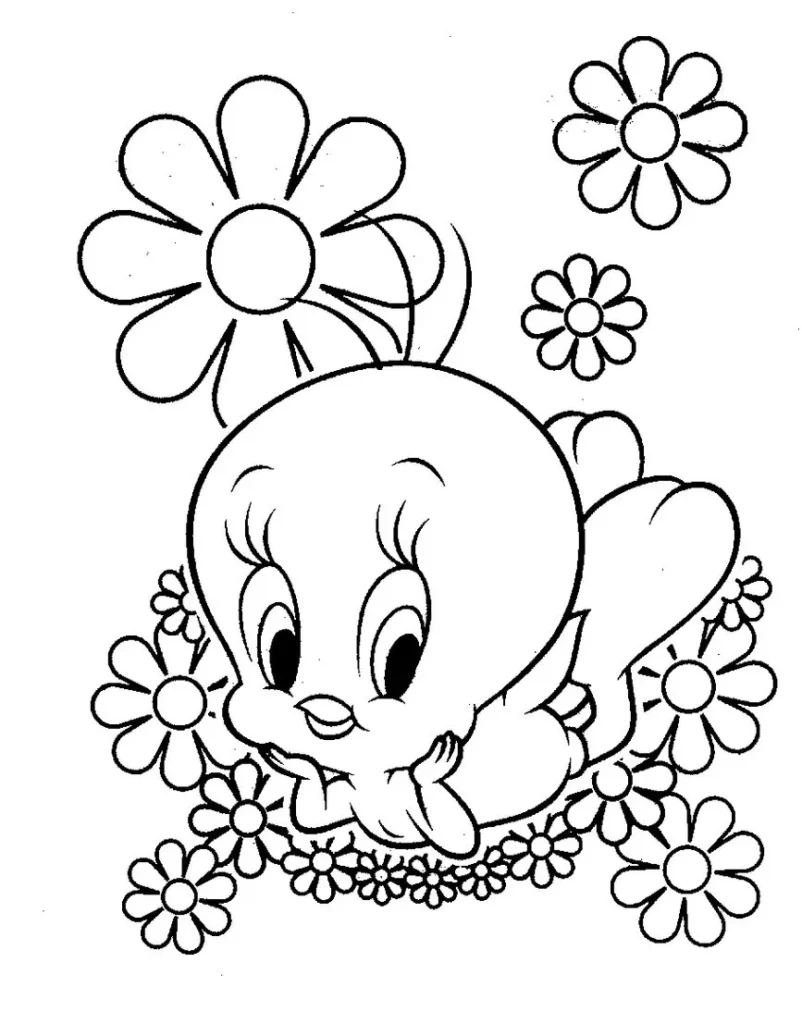 Desenhos de Piu Piu e Frajola Entre As Flores Piu Piu e Frajola Entre Flores Coloridas: Desenho Animado Divertido