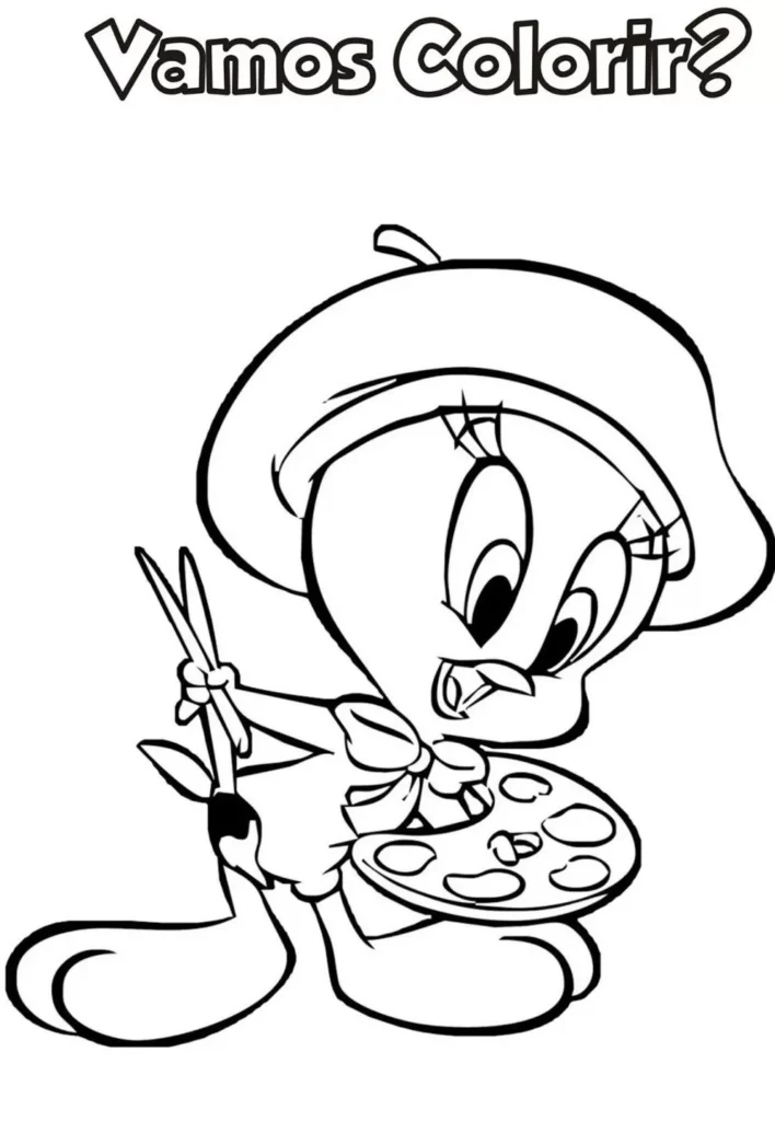 Desenhos de Piu Piu e Frajola Piu Piu Pintando Piu Piu artista: desenho para colorir do canário pintor.