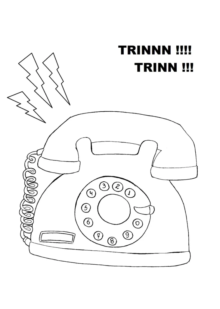 Desenhos de Telefone para colorir Telefone Ultrapassado Desenho de telefone antigo tocando. Imagem para colorir com telefone de disco emitindo som.