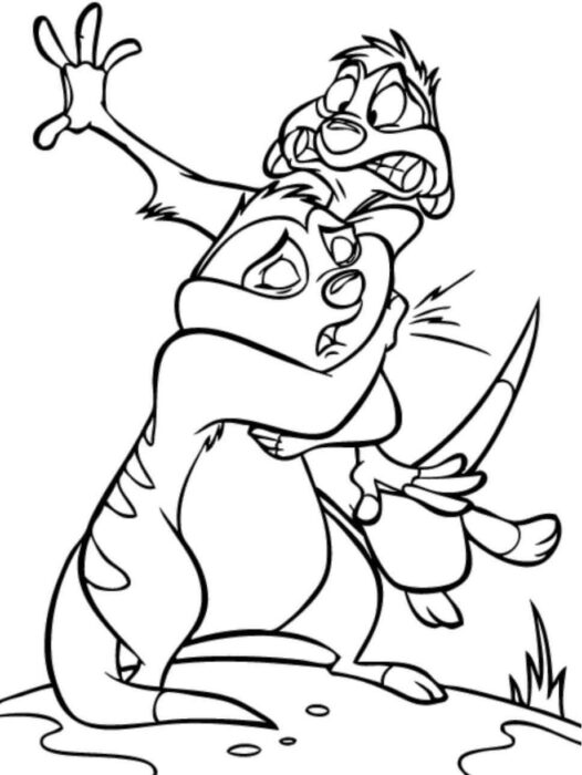 Timão e Pumba: Desenho para colorir de um abraço apertado.