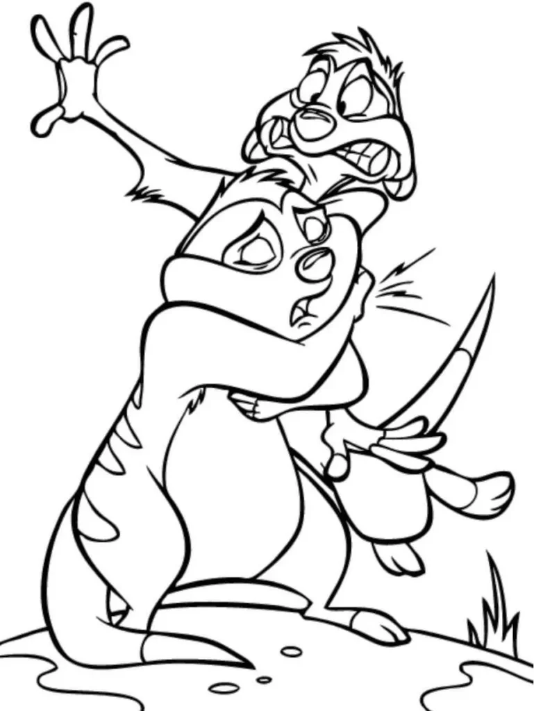 Timão e Pumba: Desenho para colorir de um abraço apertado.