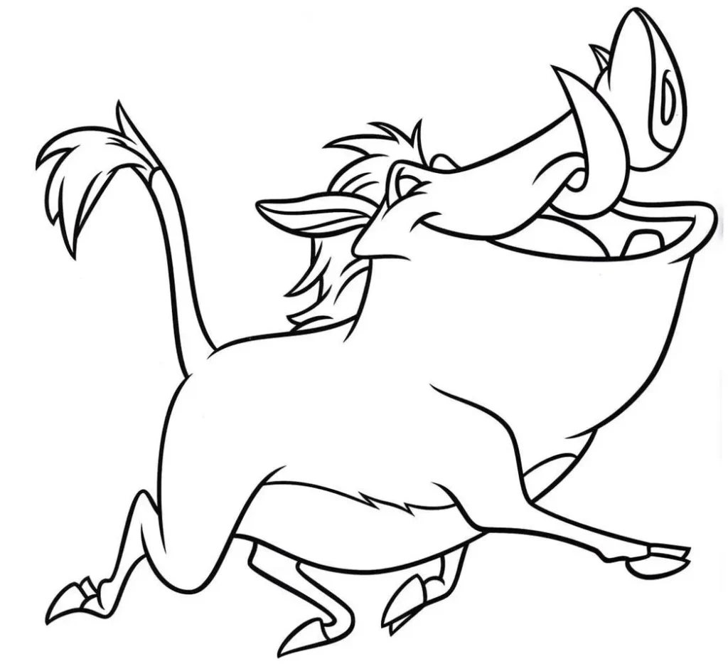 Desenho de Pumba para colorir: Javali africano do Rei Leão em movimento.