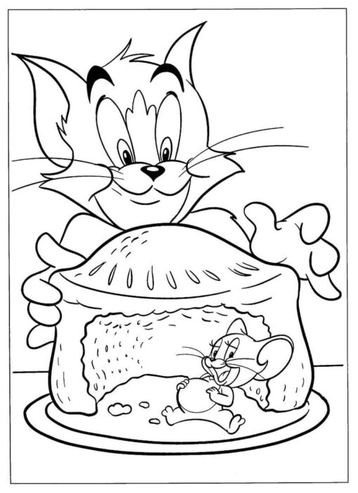 Tom e Jerry comendo queijo: desenho para colorir divertido