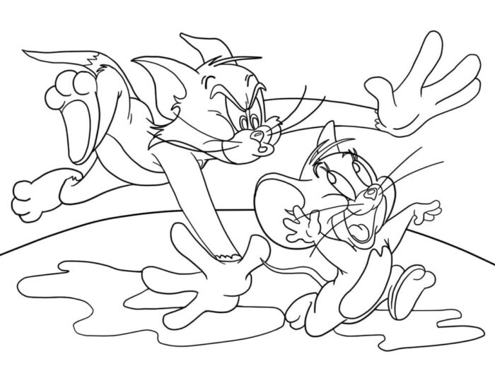 Tom e Jerry em cena de perseguição para colorir