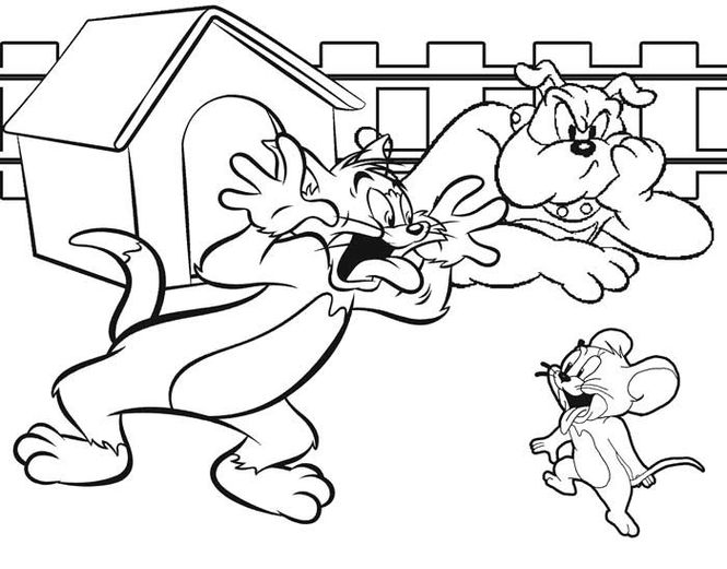 Tom e Jerry para colorir: Cena divertida com caretas e Spike.