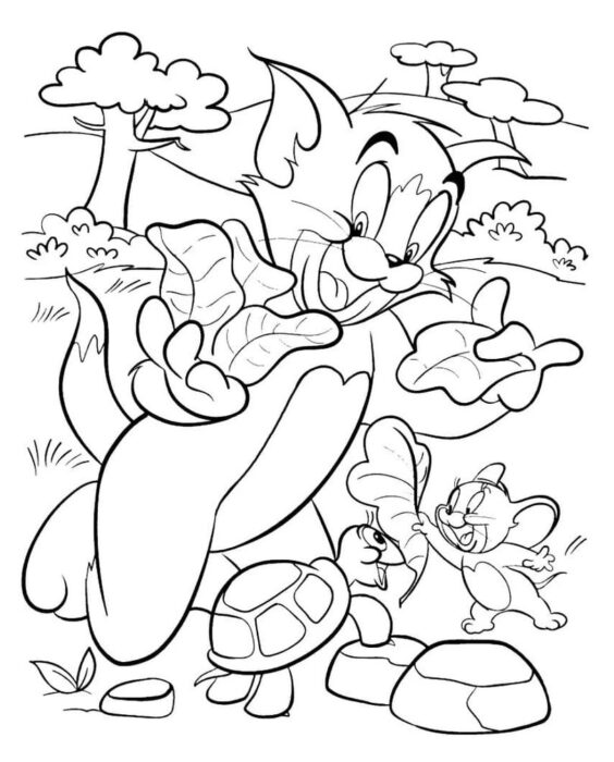 Tom e Jerry na floresta: atividade criativa para colorir