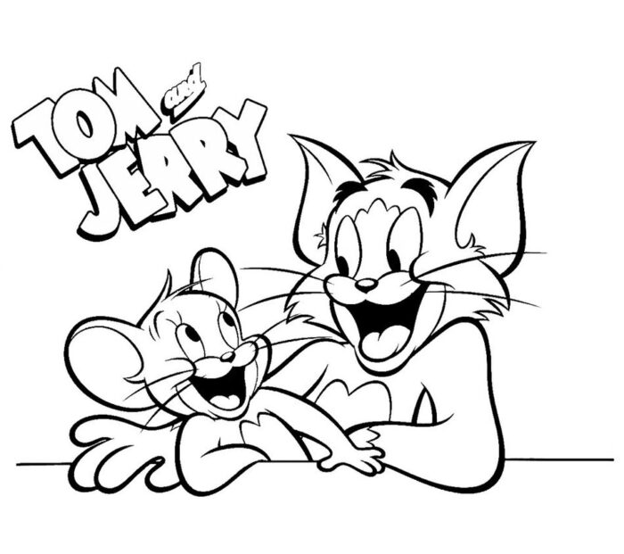 Tom e Jerry para colorir: imagem dos personagens sorrindo.