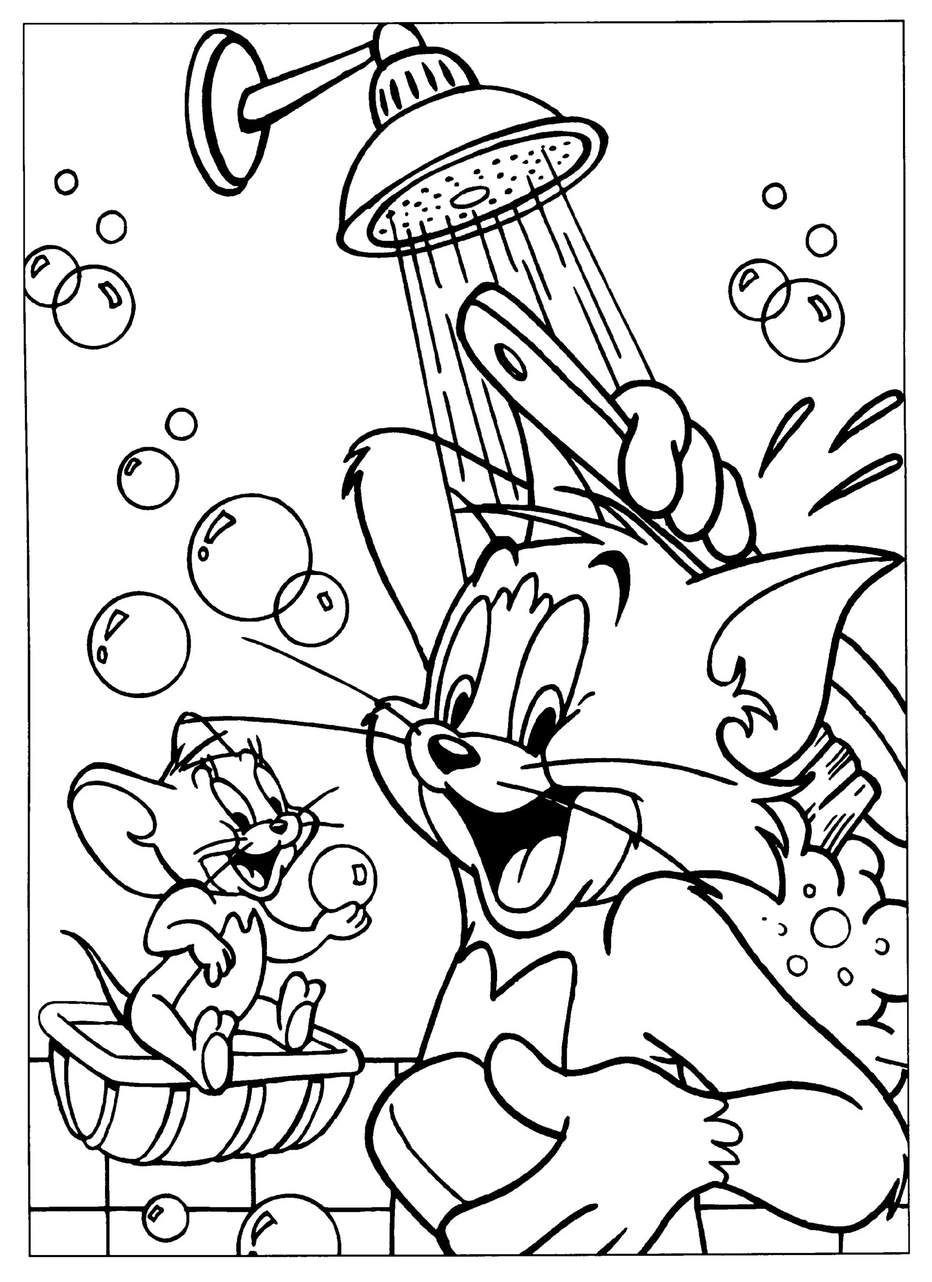 Tom e Jerry no Banho: Desenho divertido para colorir