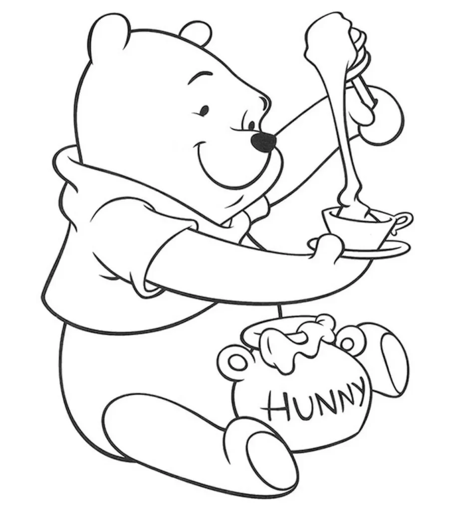 Ursinho Pooh comendo mel: desenho para colorir