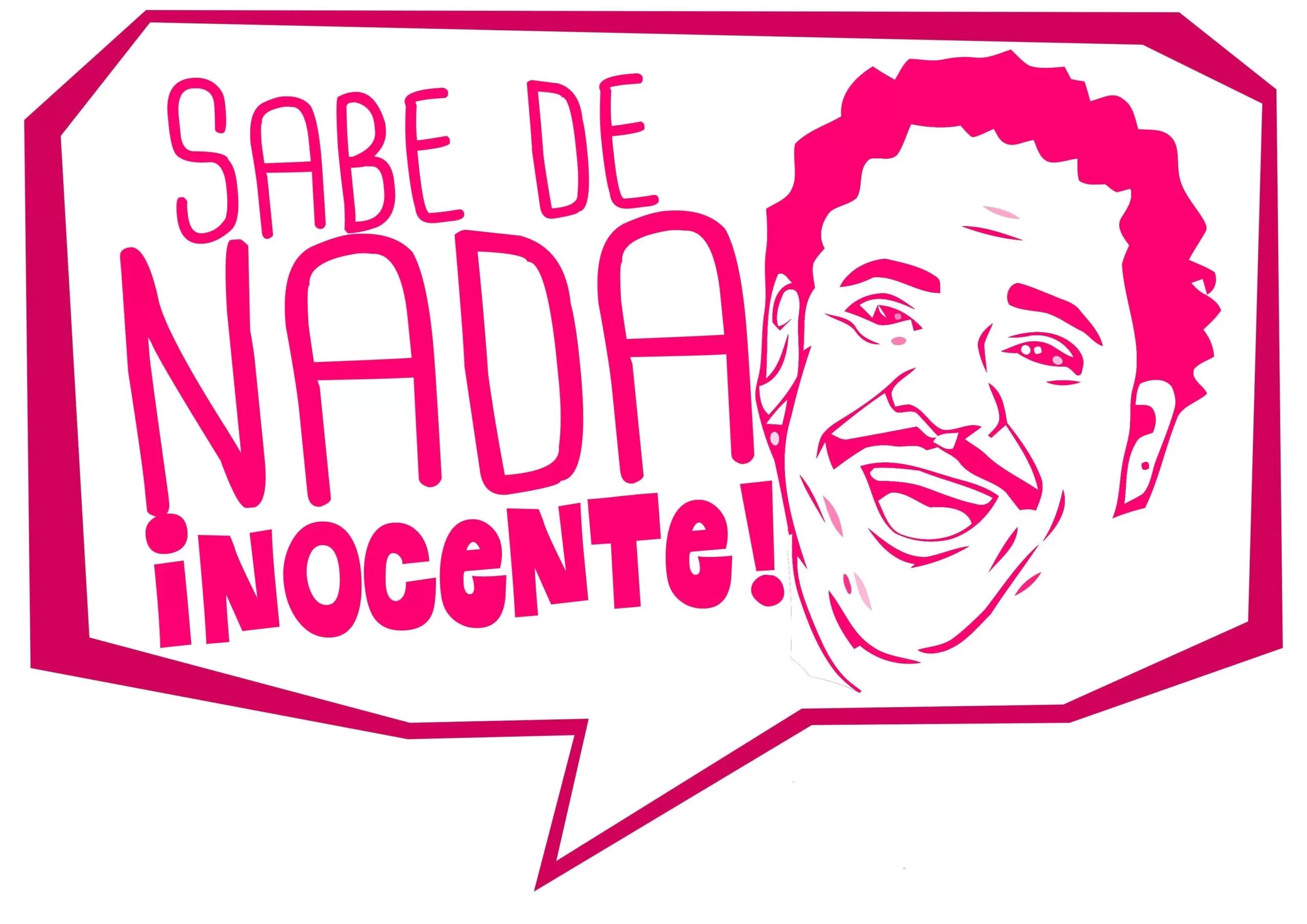 Plaquinha Divertida Sabe de Nada Inocente: arte digital magenta para momentos de humor.
