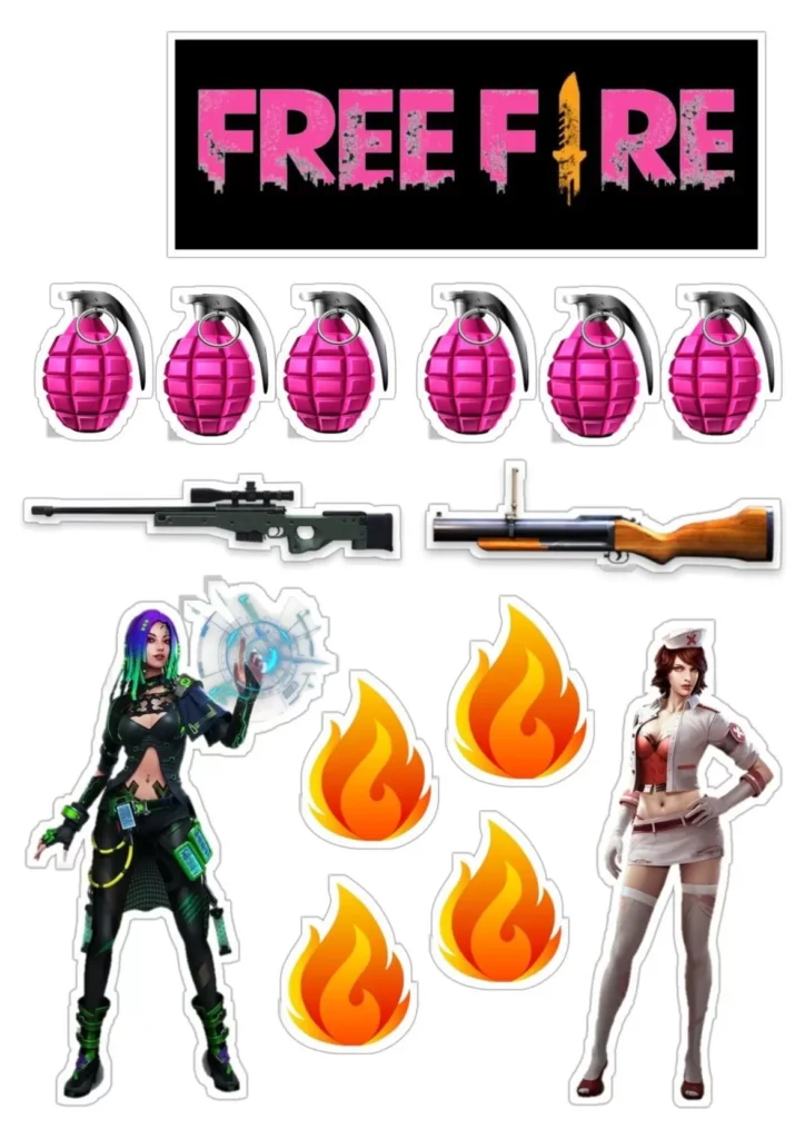 Topo de Bolo Free Fire Rosa para Festa de Aniversário de Menina