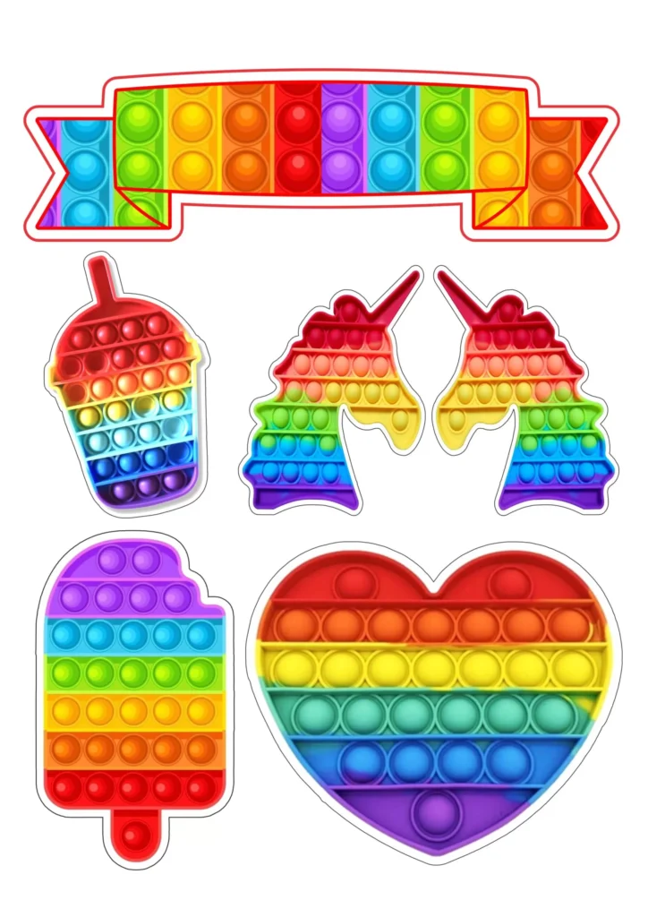 Topo de Bolo Pop It Colorido para Festa de Adolescente
