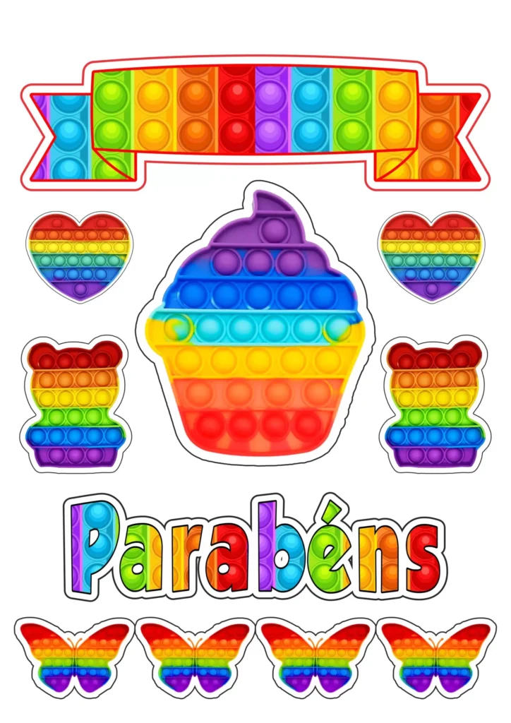 Topo de Bolo Pop It Adolescente: Decoração de Aniversário Colorida