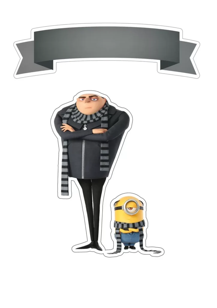Topo de Bolo Minions Adolescente com Gru para Aniversário