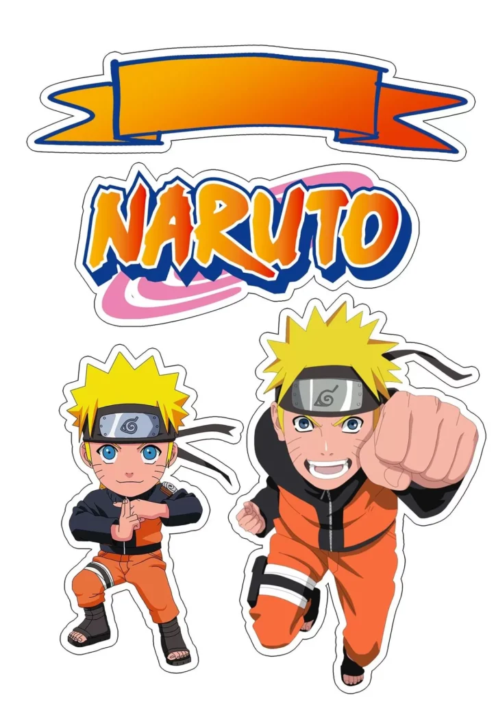 Topo de Bolo Naruto Personalizado: Decoração temática para festa de aniversário de menino.