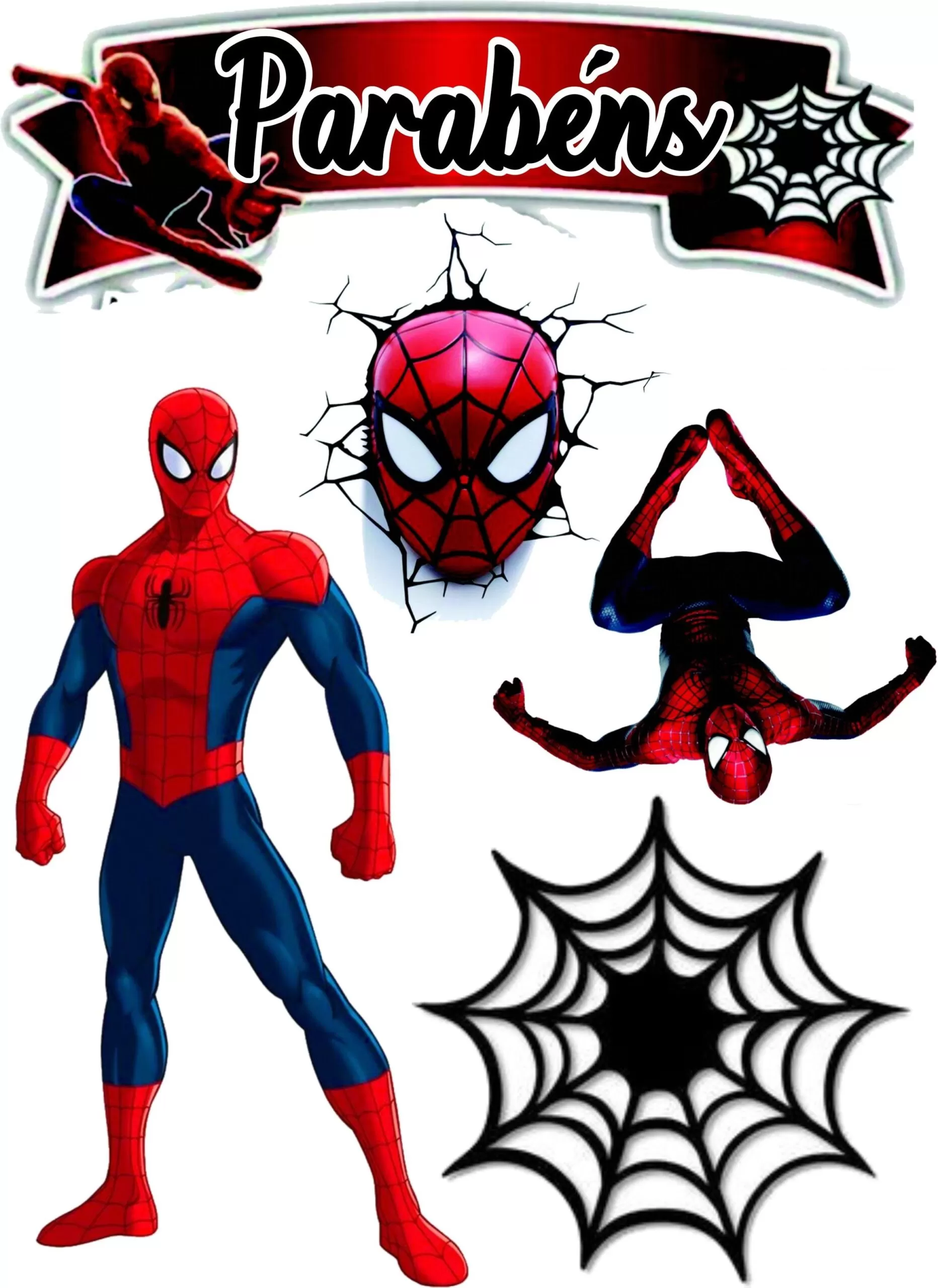 Topo de Bolo Homem Aranha Parabéns para Festa de Aniversário