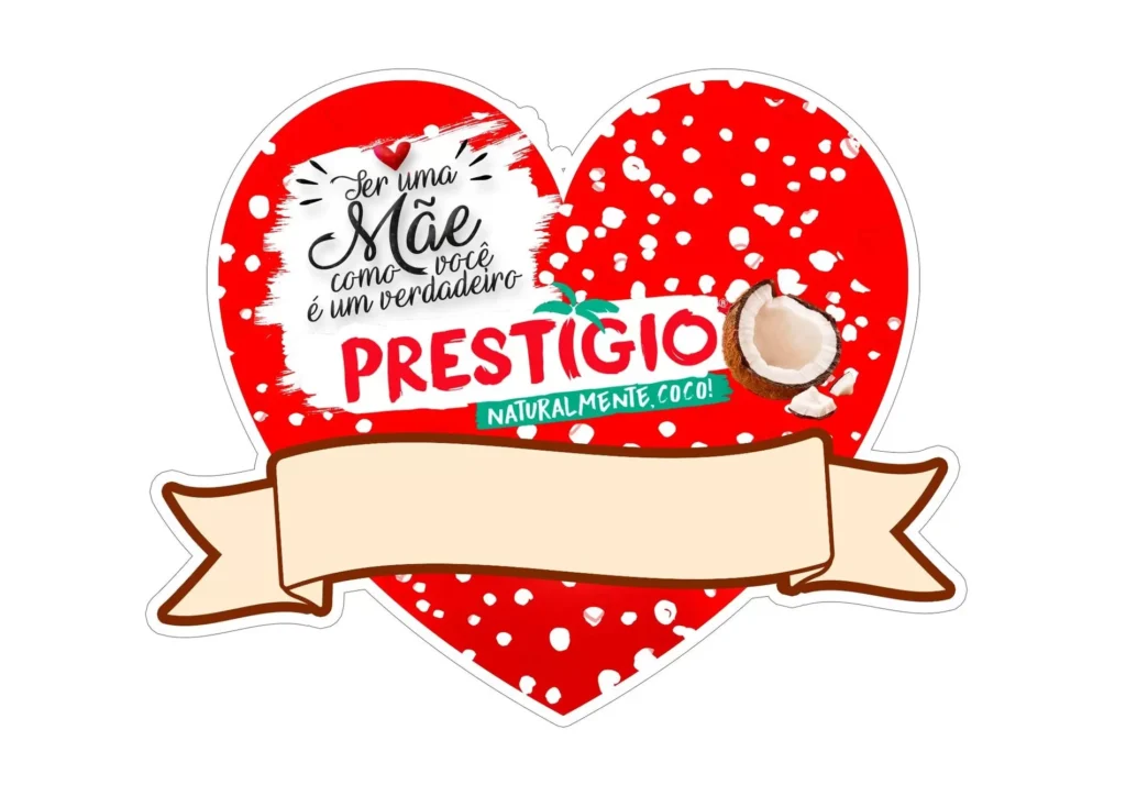 Topo de Bolo Dia das Mães Prestígio Topo de Bolo Dia das Mães Prestígio: Coração Vermelho Decorado com Mensagem e Coco Natural