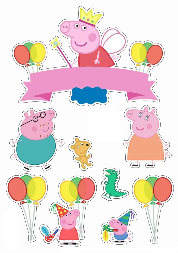 Topo de Bolo Família Pig Menina: Decoração de Aniversário Temática