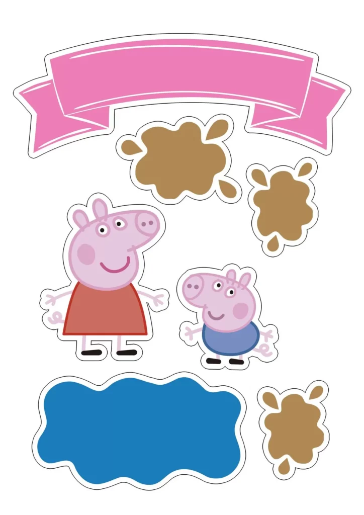 Topo de Bolo Peppa Pig para Festa de Aniversário. Decoração temática com Peppa e George Pig.