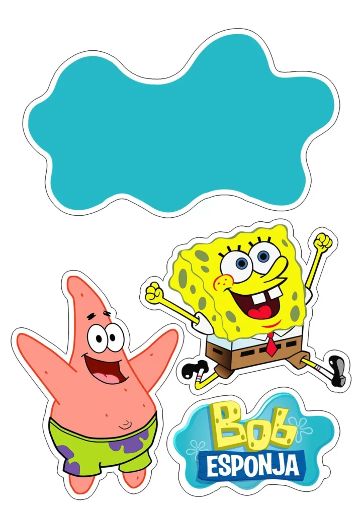 Topo de Bolo Bob Esponja: Patrick Estrela e Bob Esponja para decoração de festa.