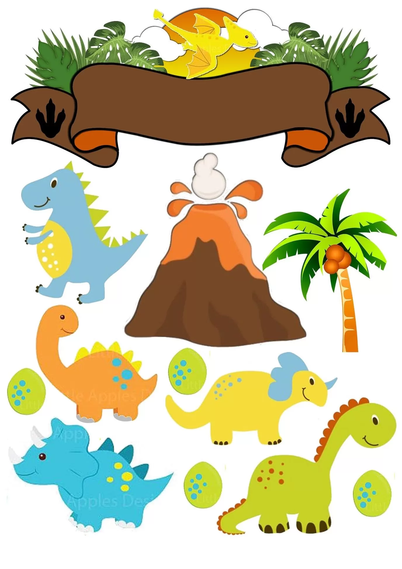 Topo de Bolo Dinossauro para Festa de Aniversário de Menino