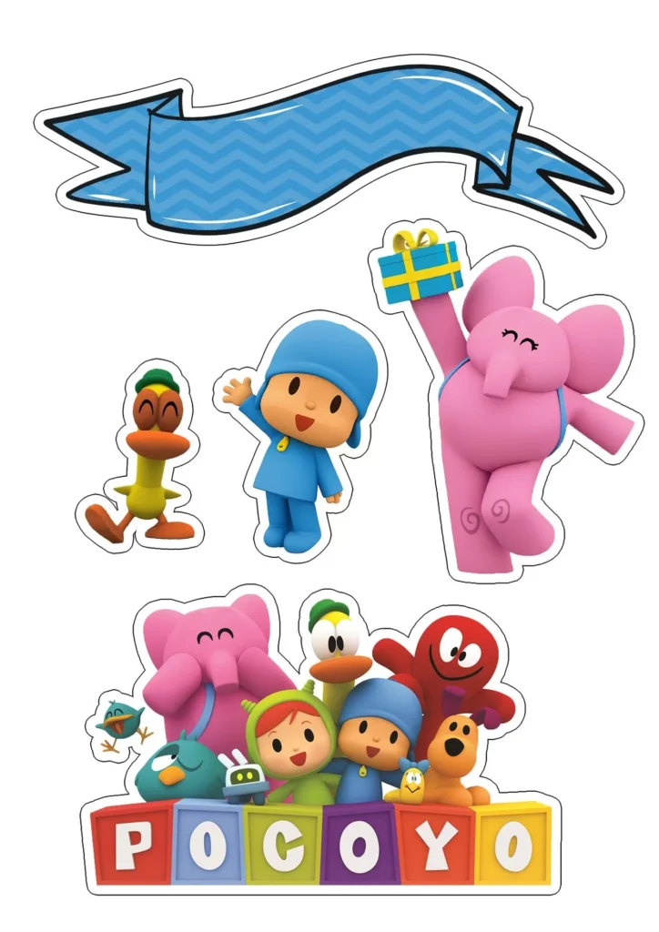 Topo de Bolo Pocoyo com Figuras Decorativas para Festa de Aniversário Temática