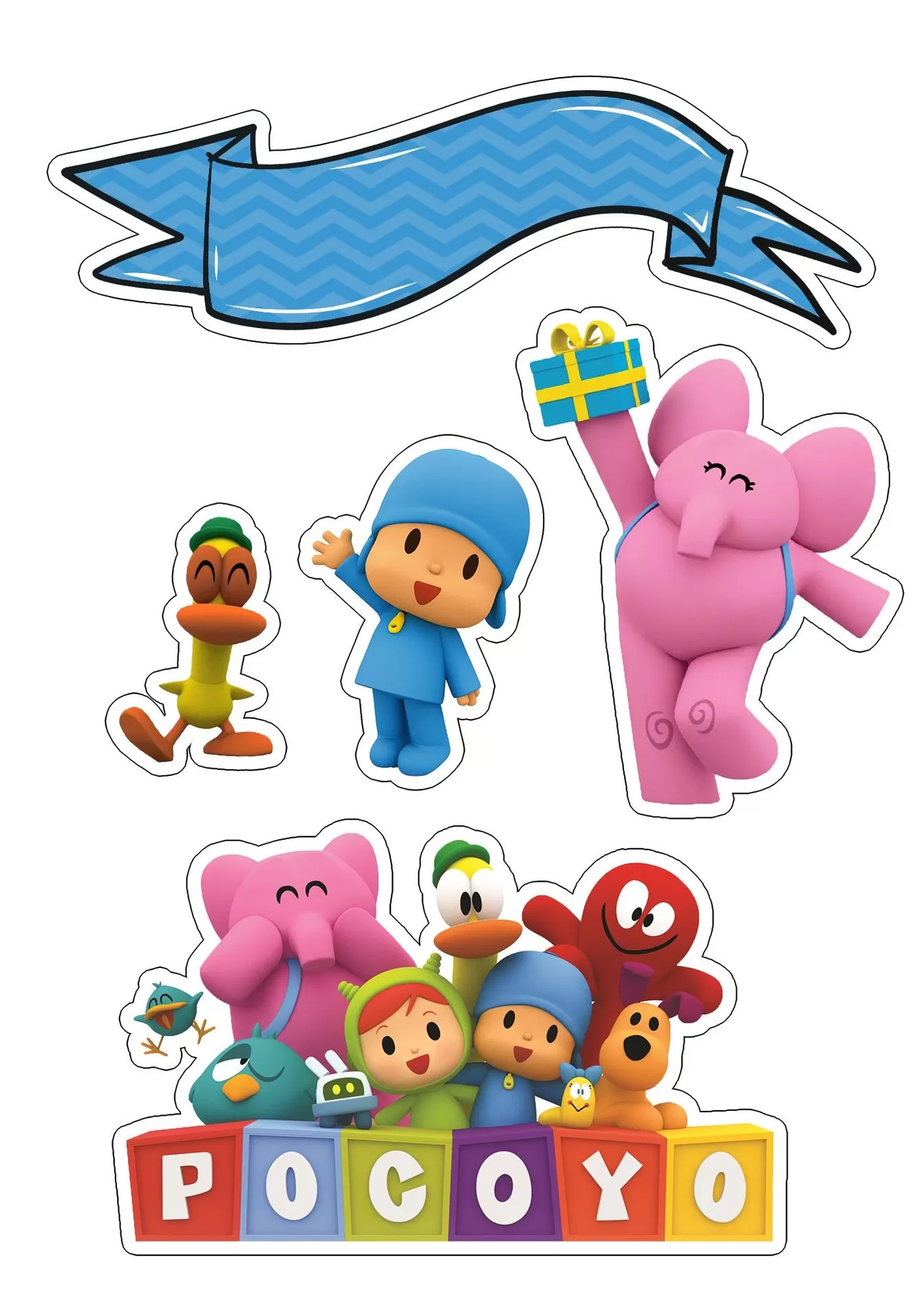 Topo de Bolo Pocoyo com Figuras Decorativas para Festa de Aniversário Temática