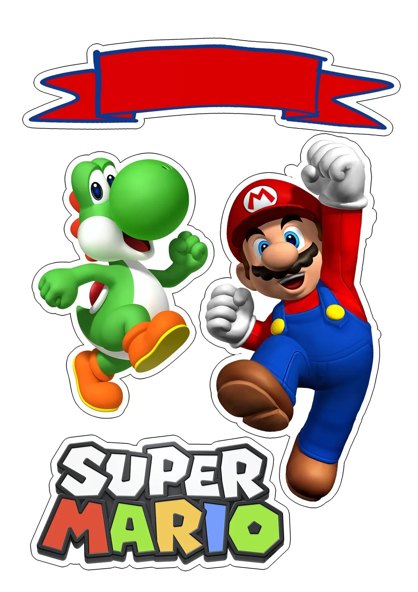 Topo de bolo Super Mario com Mario e Yoshi