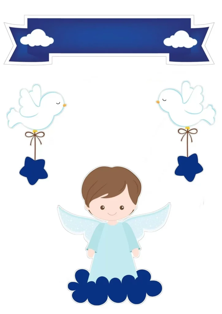 Topo de Bolo Batizado Anjo nas Nuvens: Decoração encantadora para celebrar o sacramento.