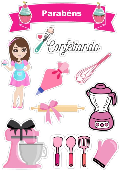 Topo de Bolo Confeiteira Parabéns para Festa de Aniversário