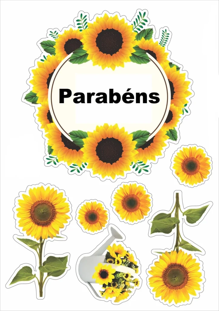 Topo de Bolo Parabéns Girassóis para Festa - Imprima e Decore!