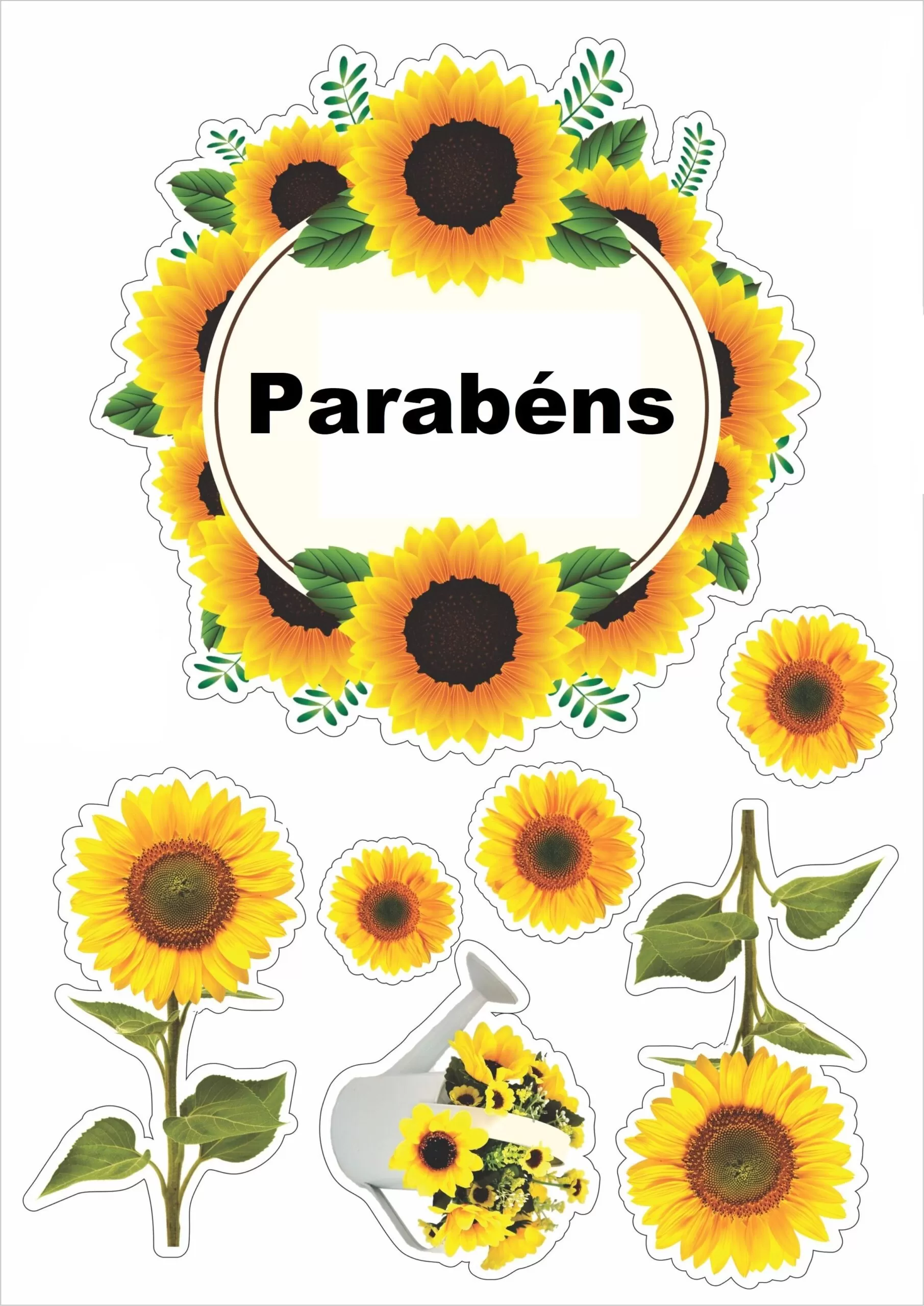 Topo de Bolo Parabéns Girassóis para Festa - Imprima e Decore!