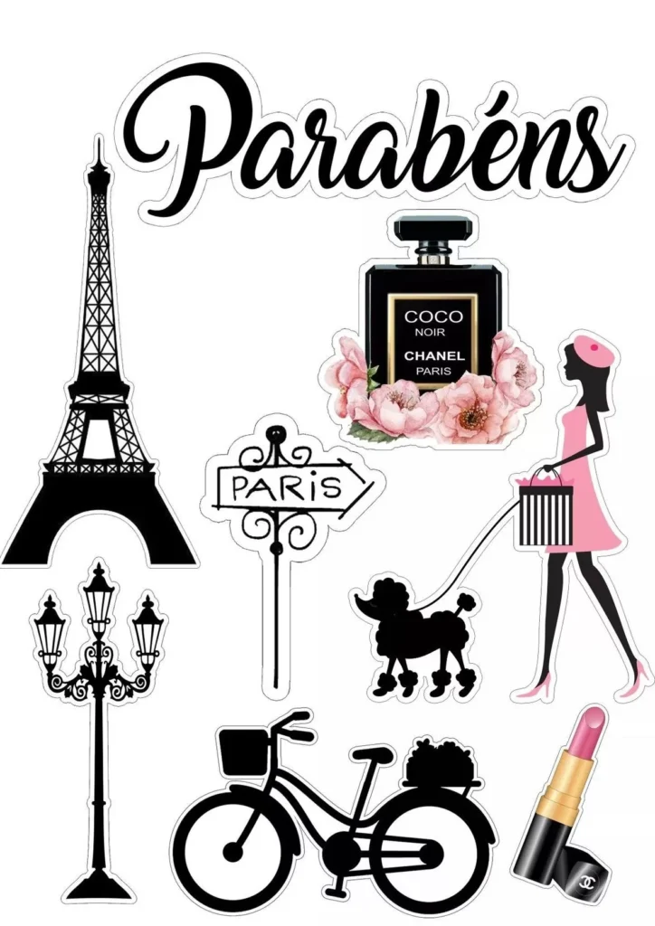 Topo de Bolo Paris para Festa de Aniversário
