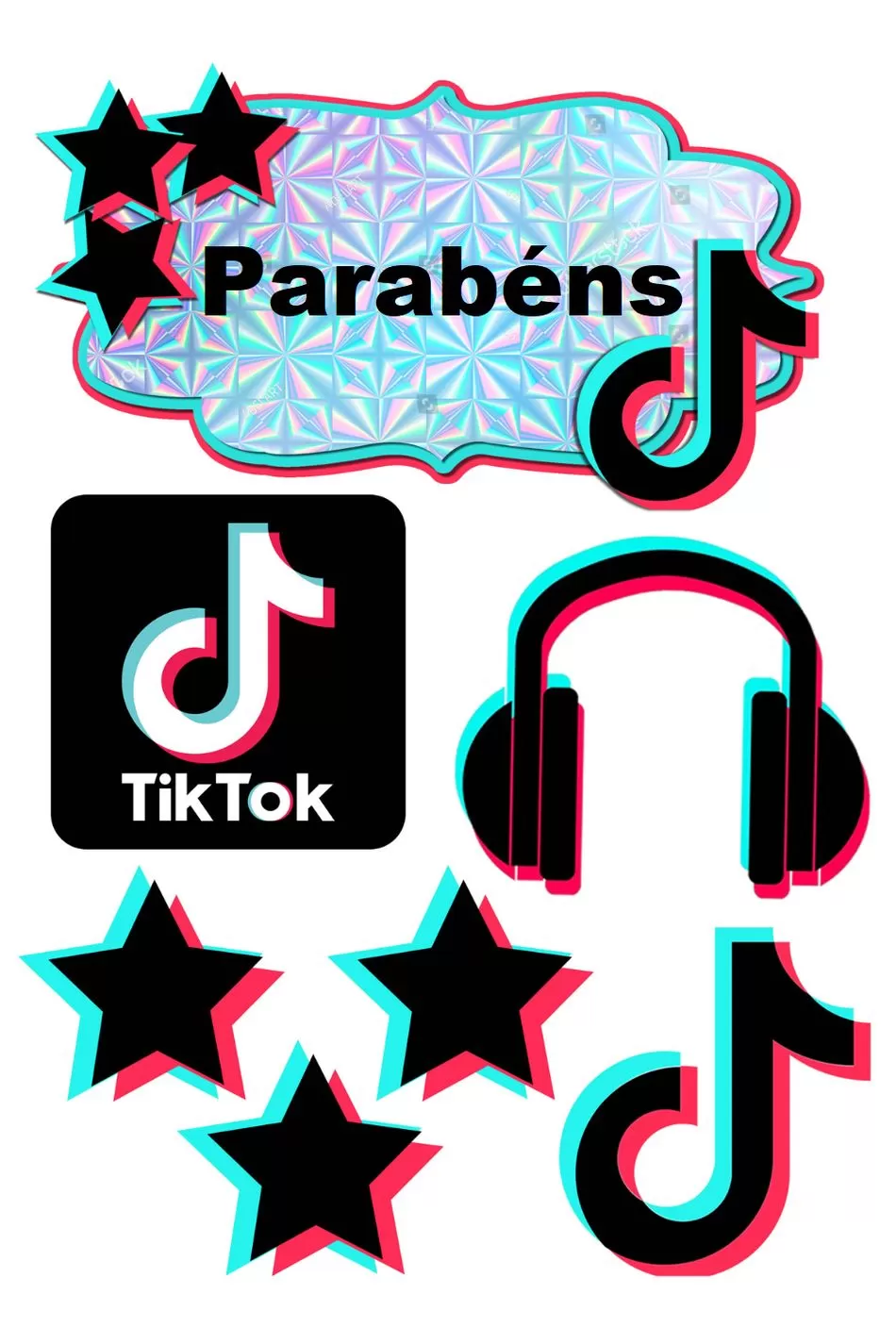 Topo de Bolo Parabéns para imprimir Tik tok topper