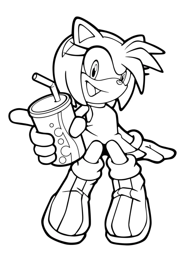Desenhos de Amy Rose Sonic para colorir Tomando Suco Amy Rose Sonic para colorir bebendo suco: Desenho detalhado.