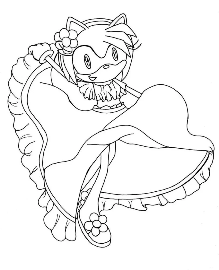 Desenhos de Amy Rose Sonic para colorir Vestido Longo Amy Rose com Vestido para Colorir: Desenho do Sonic para Imprimir